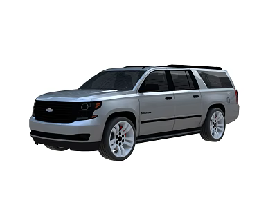 Silver Chevrolet SUV With Black Roof Rack And Multi Spoke Wheels Design 3d model