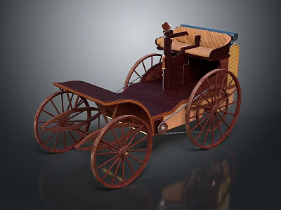 Vintage Wooden Carriage Featuring Large Spoked Wheels and Leather Seats Classic Design 3d model