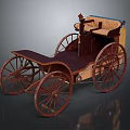 Vintage Wooden Carriage Featuring Large Spoked Wheels and Leather Seats Classic Design