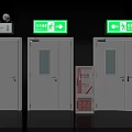 Safety Exit Signs With Green Indicators And Emergency Doors In Building