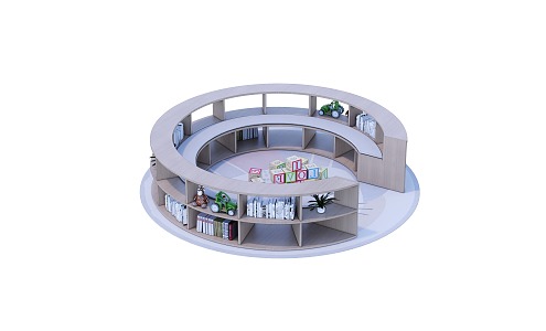 Round Bookcase Book Ornaments Carpet 3d model