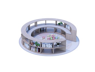 Round Bookcase Book Ornaments Carpet 3d model