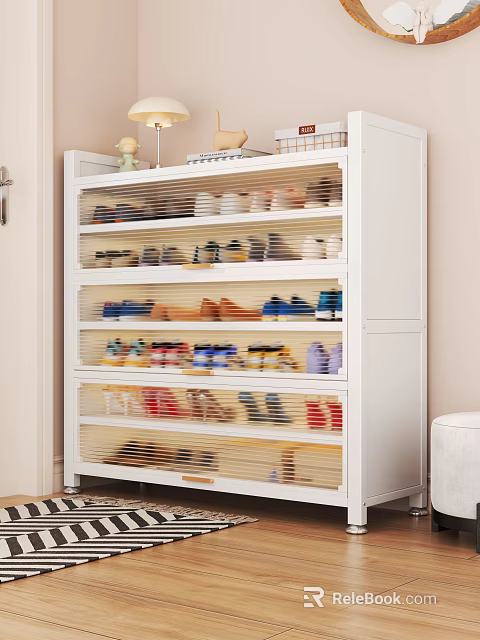 Stylish White Multi Layer Shoe Cabinet With Louver Doors For Large Capacity Home Shoe Storage 3d model 