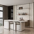 Modern Luxury Home Marble Bar Counter With Chic Bar Stools And Wall Mounted Wine Shelves