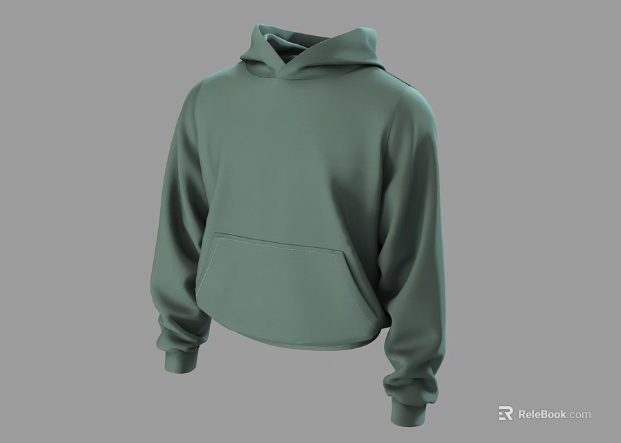 Green Oversized Casual Hoodie With Long Sleeves Front Pocket And Comfortable Design 3d model 
