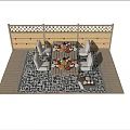 Outdoor Chair Set For Patio Dining With Wooden Table And Food Plates