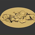 Ornate Golden Plant Sculpture With Flowers Birds Stems And Circular Base