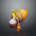 Cartoon Style Chubby Game Character With Straw Hat Orange Body Green Decorations