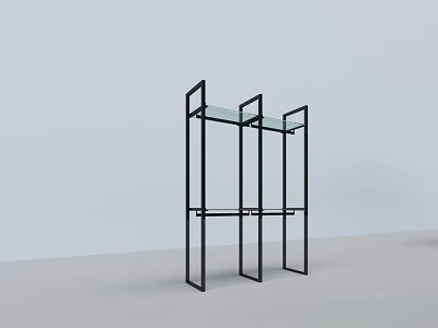 Modern Storage Shelf With Black Metal Frame And Glass Shelves For Home Organization 3d model