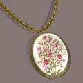 Gold Chain Necklace With Oval Pendant And Floral Pattern Design