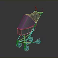 Gray Stroller 3D Model With Canopy Four Wheels And Foldable Structure 3d model