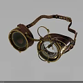 Vintage Leather Goggles With Round Lenses Brown Leather Strap And Gold Decorations