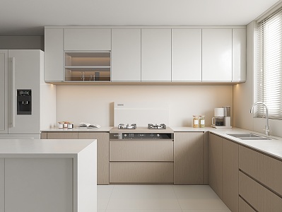 Kitchen Cream Style Kitchen Minimalist Kitchen Log Kitchen Refrigerator Range Hood 3d model