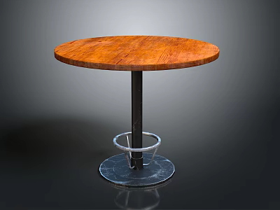 Circular Wooden Top Table With Metal Legs And Marble Base Design 3d model