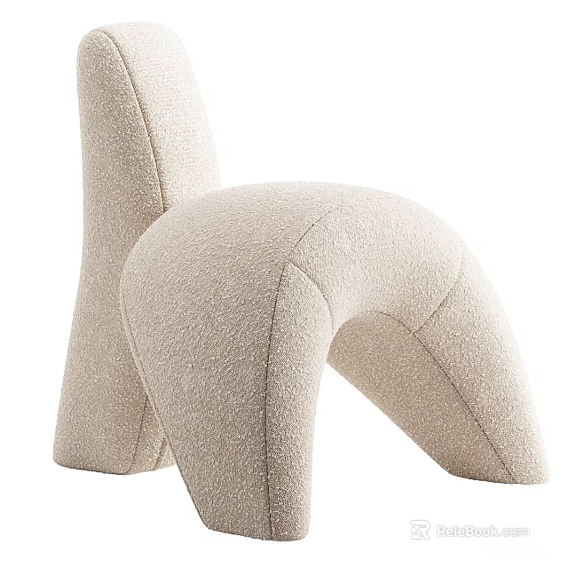 Modern Beige Accent Chair With Plush Fabric And Unique Curved Design 3d model 