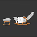 Modern Comfortable Rocking Chair With Orange Frame And White Padded Cushions Matching Ottoman