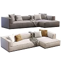 Modern Sectional L Shaped Sofa Featuring Neutral Pillows And Striped Throw Blanket 3d model