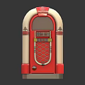 Retro Red And White Jukebox Audio System With Classic Vintage Design And Style