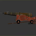 Vintage Brass Cannon on Wooden Carriage with Spoked Wheels and Tools