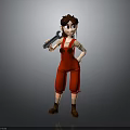 Cartoon Character With Brown Hair Wearing Red Overalls Holding Wrench Standing Against Gray Background