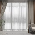 Cozy Modern Double Layer Curtains With White Sheer And Beige Panels By Window Side 3d model