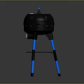 Portable Black Barbecue Grill With Blue Handles Stable Stand And Lower Tray