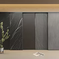 Stylish Double Doors With Dark Marble Texture In Interior And Cactus On Side Table