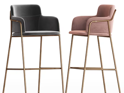 Modern Stylish Black And Pink Armed Bar Stools With Brass Metal Frame 3d model