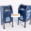Blue USPS Public Mailboxes With Priority Mail Stickers And Vintage Design 3d model