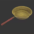 Vintage Brass Frying Pan With Wooden Handle For Daily Household Use