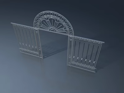 Decorative Wrought Iron Hinged Door With Arched Top And Ornate Patterns 3d model
