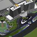 Modern Plaza Landscape Design With Curved Pathways Palm Trees And Water Features