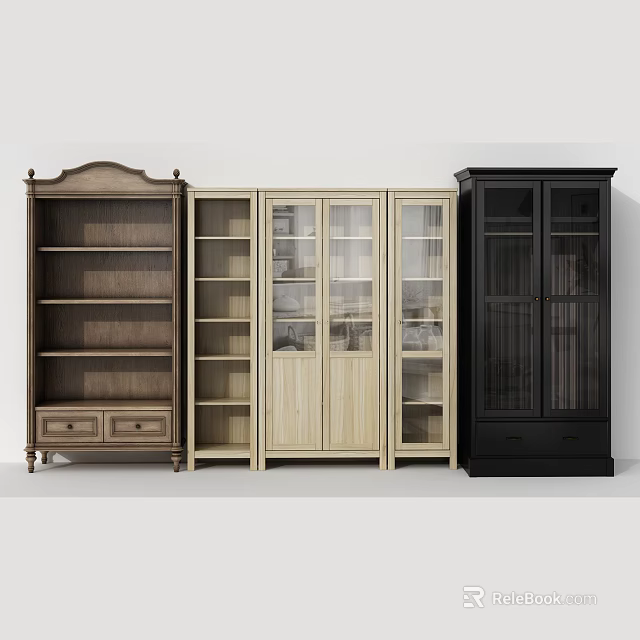 Classic And Modern Wooden Bookcases With Glass Doors Drawers And Various Colors 3d model 