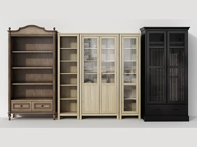 Classic And Modern Wooden Bookcases With Glass Doors Drawers And Various Colors 3d model