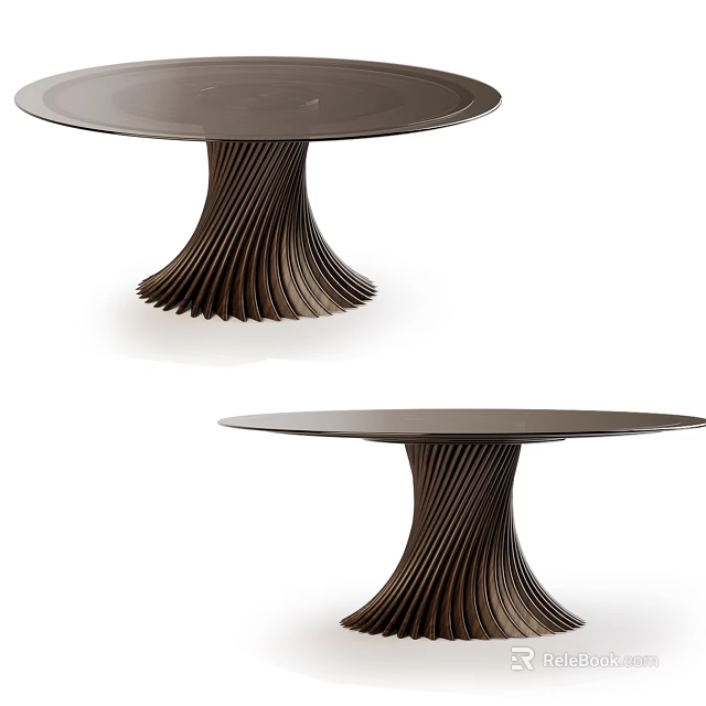 Modern Round Dining Table With Unique Textured Leg Design And Sleek Surface 3d model