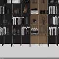 Modern Black And Wooden Bookcase With Open Compartments Books And Decor Items In Modern Interior