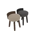 Modern Round Stool With Beige Upholstered Seat And Dark Brown Wooden Legs