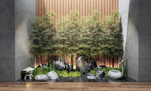 New Chinese style landscape sketch courtyard landscape sketch stone rockery patio landscape bamboo moss 3d model