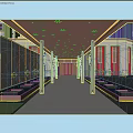 Modern Pergola Walkway with Columns Recessed Lighting Glass Walls and Polished Marble Floor