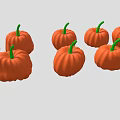 Fresh Ripe Orange Pumpkins with Green Stems Arranged Together in Group