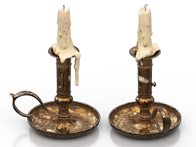 Vintage Metal Candle Holders With Dripping Wax And Round Base Design 3d model
