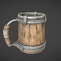 Rustic Wooden Mug with Metal Hoops and Sturdy Wooden Handle for Daily Use