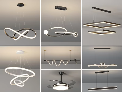 Modern Pendant Lights With Various Designs Including Rings Bars And Wave Shapes For Interior Decoration 3d model