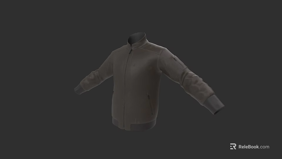 Brown Stand Collar Jacket With Long Sleeves And Simple Casual Design 3d model 