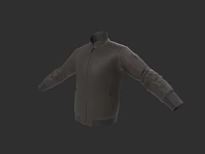 Brown Stand Collar Jacket With Long Sleeves And Simple Casual Design 3d model