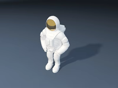 White Astronaut Doll with Golden Visor Standing on Gray Background 3D Model Toy 3d model