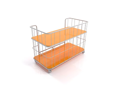 Orange Shelf Storage Cart with Two Metal Wire Layers and Wheels 3d model