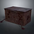 Vintage Rustic Wooden Storage Chest With Iron Chains And Decorative Metal Accents