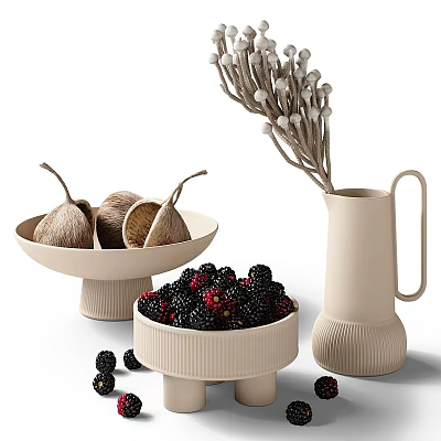 Minimalist Decorative Ornament Set With Nut Bowl Blackberry Bowl And Dried Flower Vase 3d model