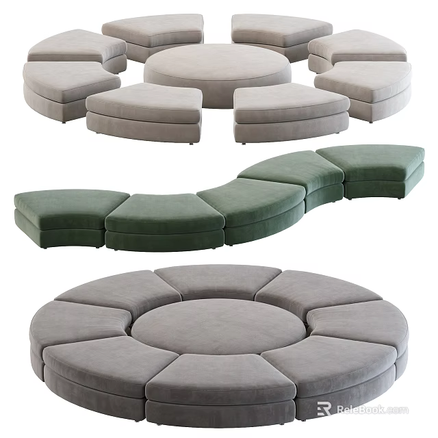 Modern Large Modular Sectional Sofa With Circular Curved Design And Gray Green Velvet Upholstery 3d model 